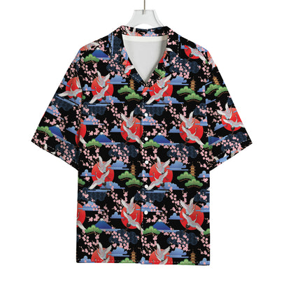 Japanese Traditional Pattern Print Rayon Hawaiian Shirt
