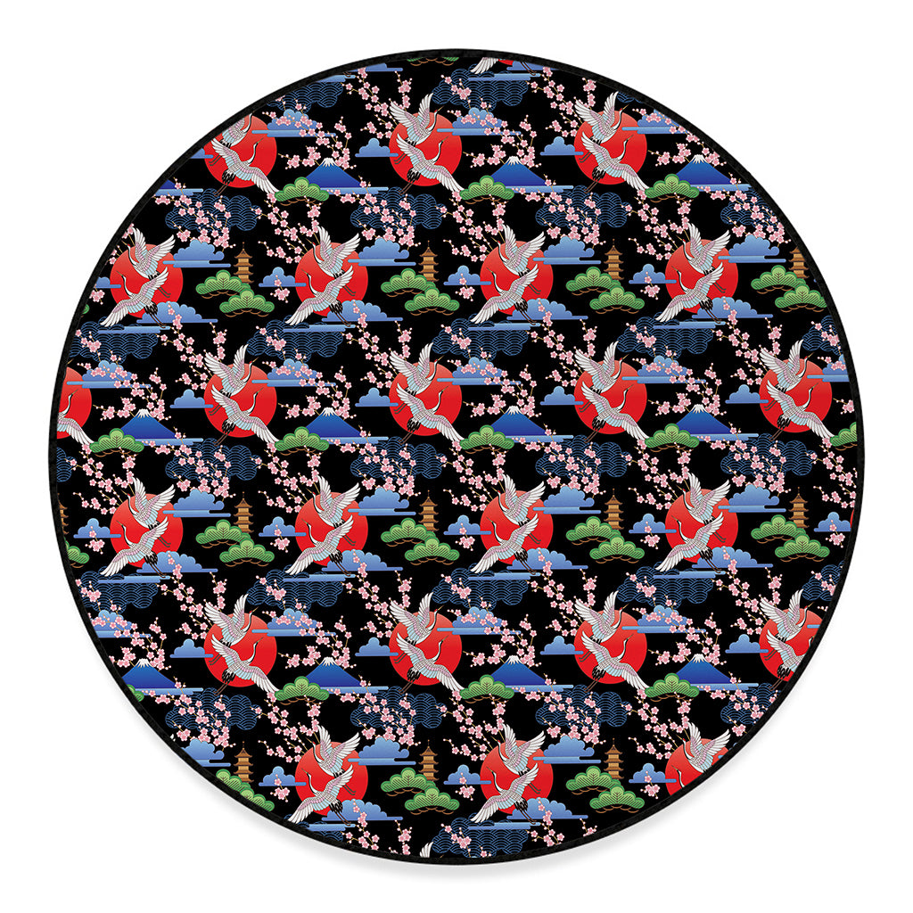 Japanese Traditional Pattern Print Round Floor Mat