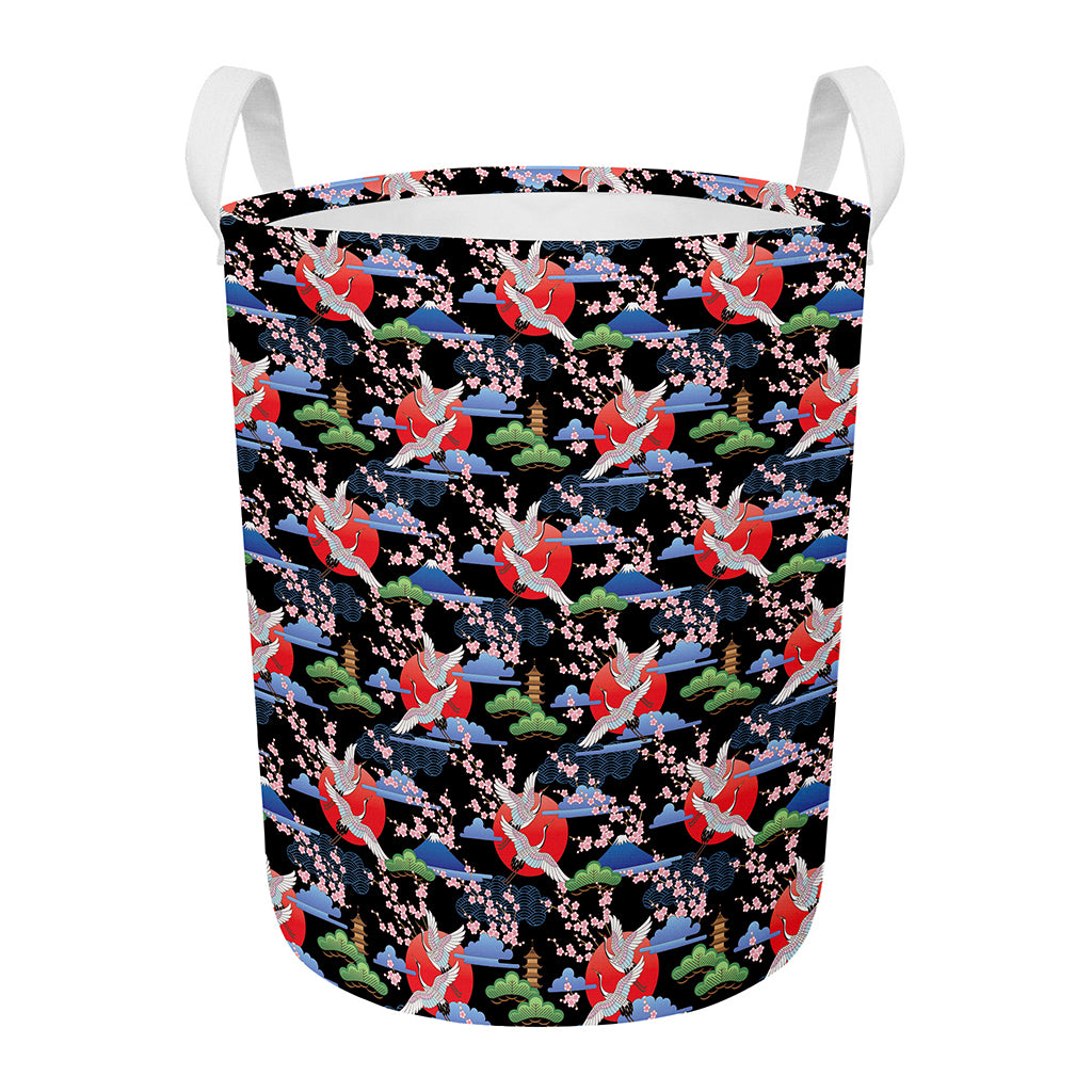 Japanese Traditional Pattern Print Round Laundry Basket