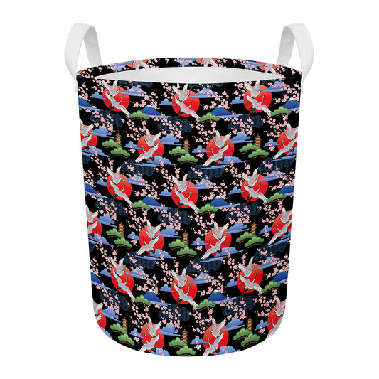 Japanese Traditional Pattern Print Round Laundry Basket