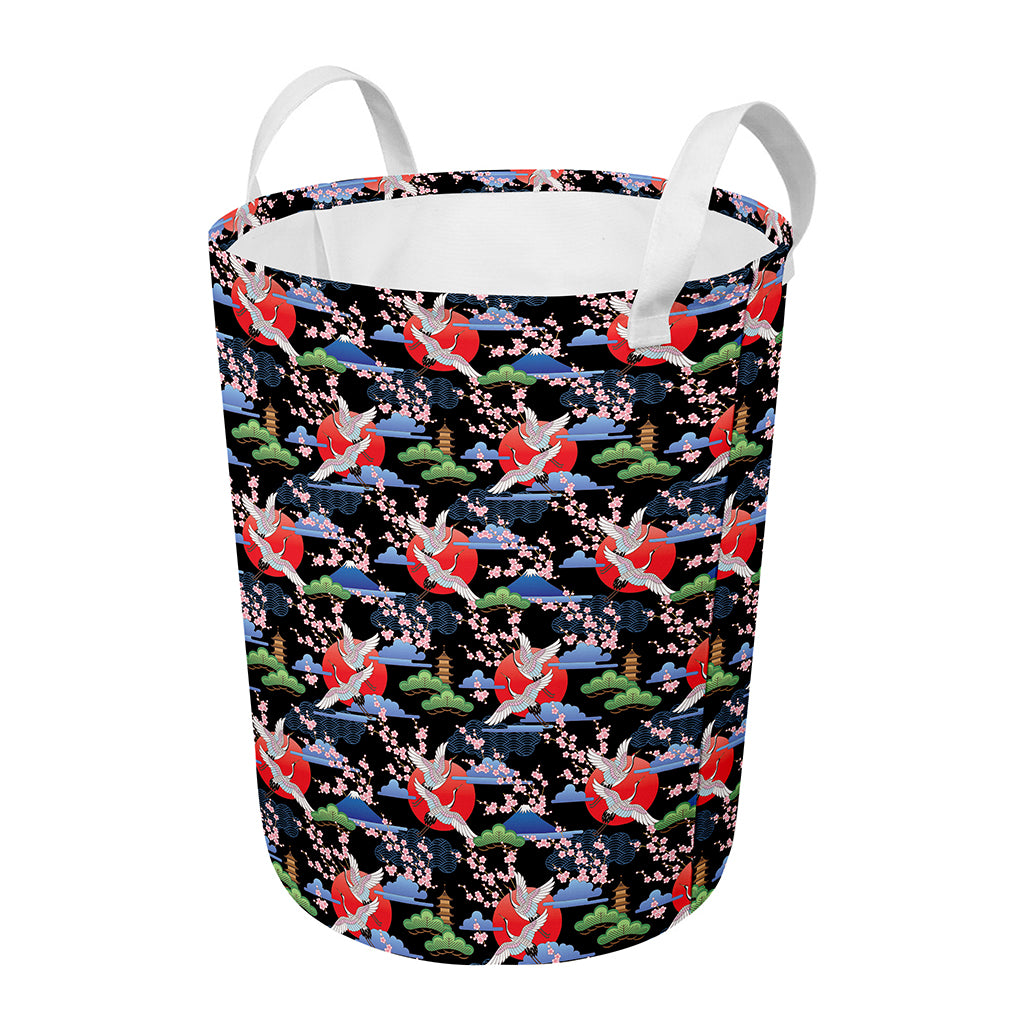 Japanese Traditional Pattern Print Round Laundry Basket