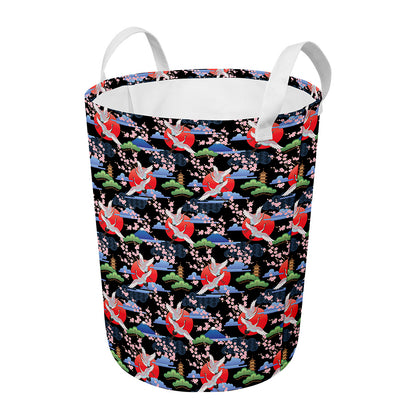Japanese Traditional Pattern Print Round Laundry Basket