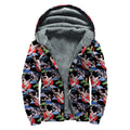 Japanese Traditional Pattern Print Sherpa Lined Zip Up Hoodie