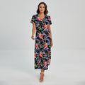 Japanese Traditional Pattern Print Short Sleeve Maxi Dress