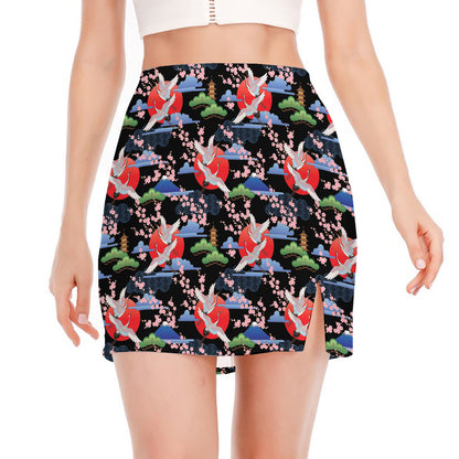 Japanese Traditional Pattern Print Side Slit Mini Skirt