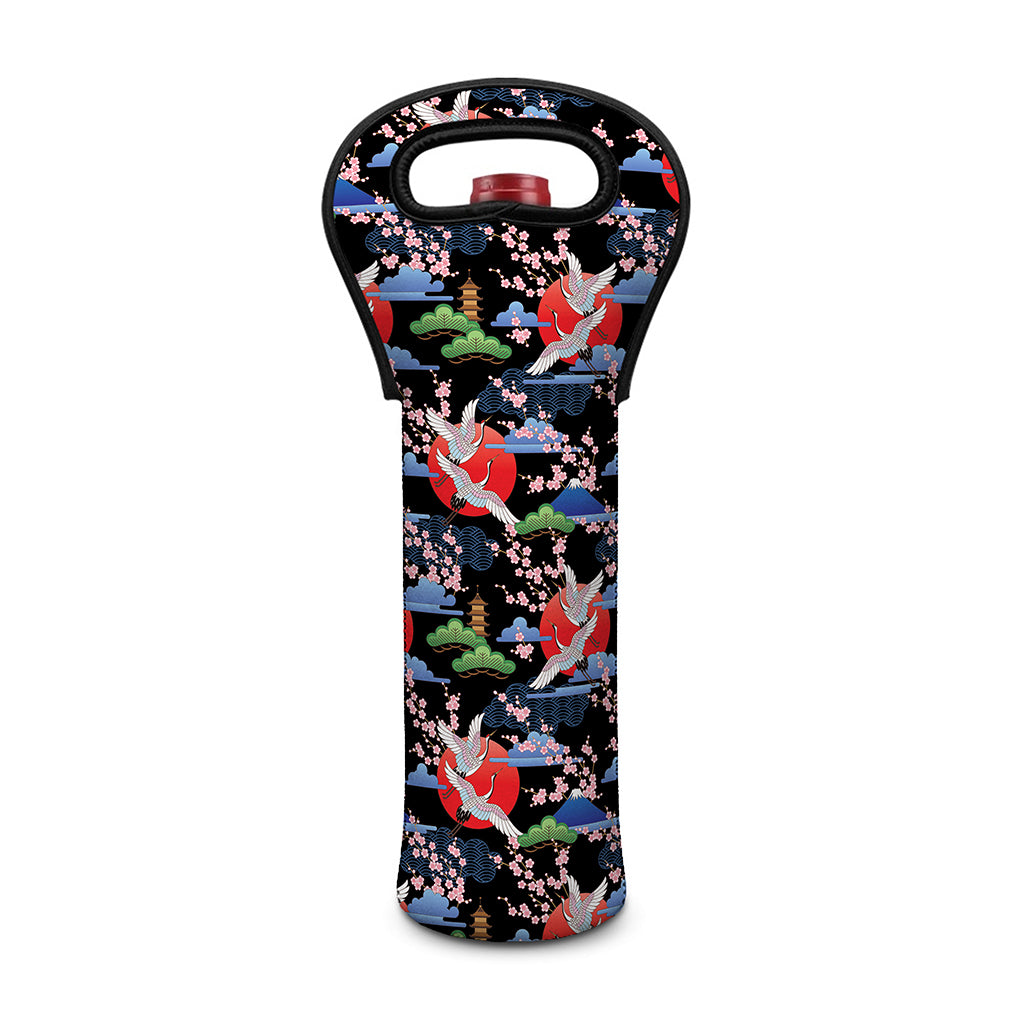 Japanese Traditional Pattern Print Single Neoprene Wine Tote