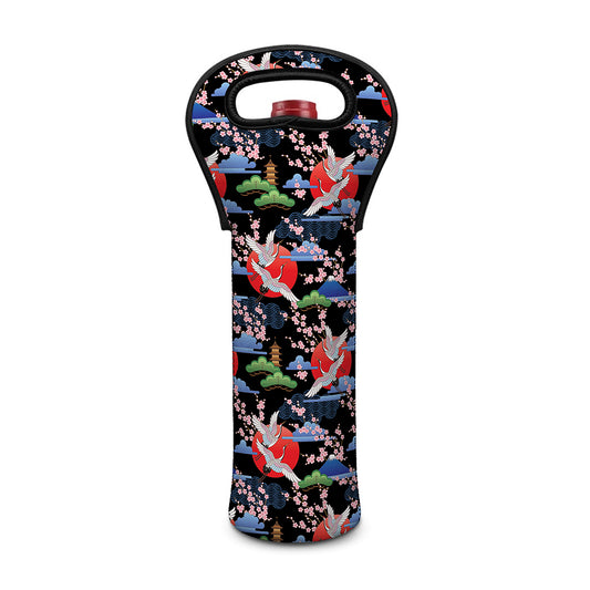 Japanese Traditional Pattern Print Single Neoprene Wine Tote