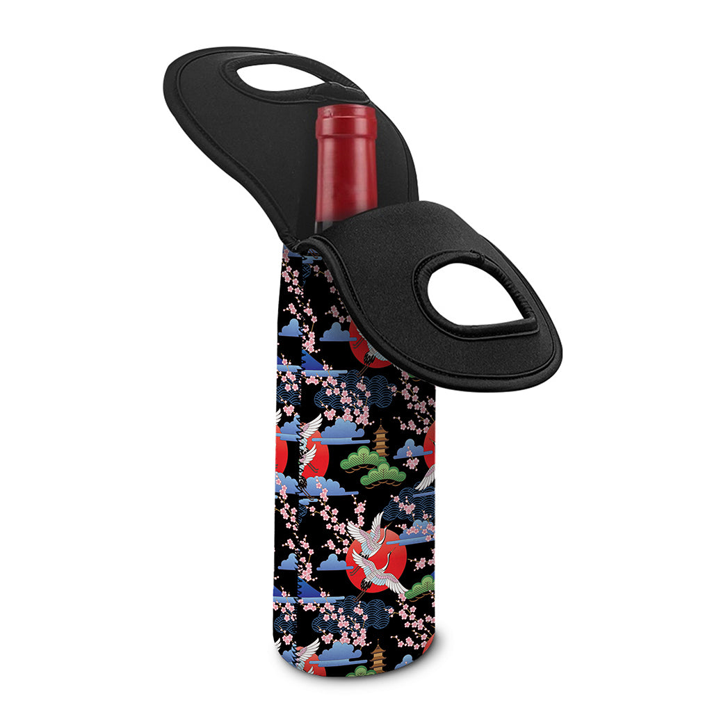Japanese Traditional Pattern Print Single Neoprene Wine Tote
