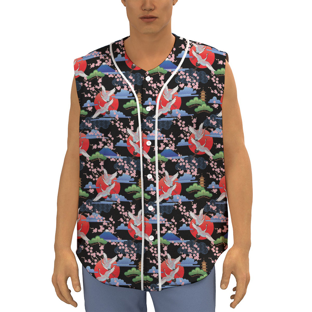 Japanese Traditional Pattern Print Sleeveless Baseball Jersey