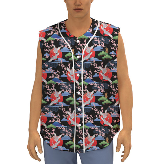 Japanese Traditional Pattern Print Sleeveless Baseball Jersey