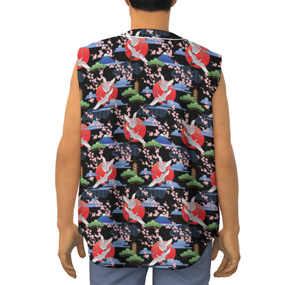 Japanese Traditional Pattern Print Sleeveless Baseball Jersey