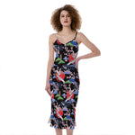 Japanese Traditional Pattern Print Slim Fit Midi Cami Dress