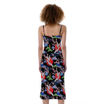 Japanese Traditional Pattern Print Slim Fit Midi Cami Dress