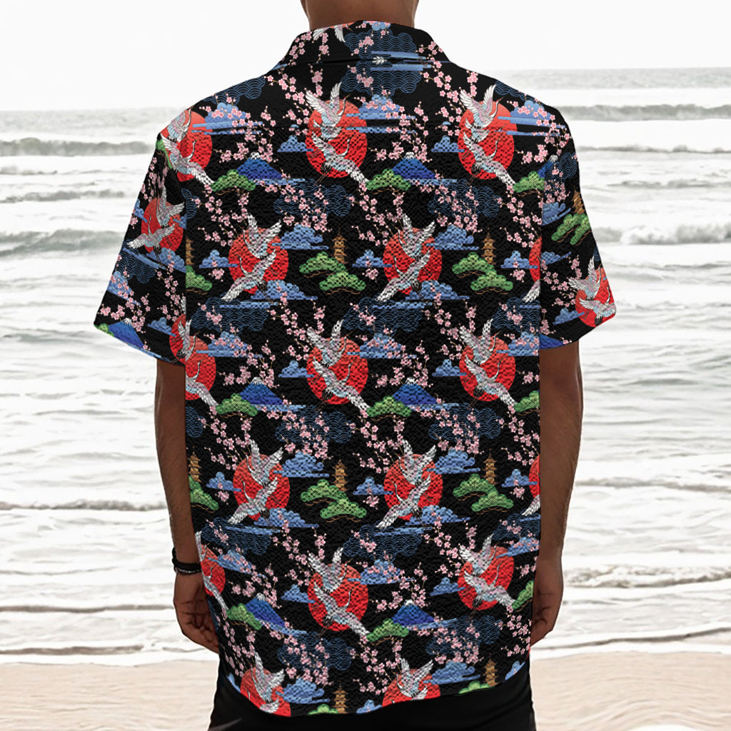 Japanese Traditional Pattern Print Textured Short Sleeve Shirt