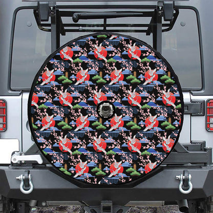Japanese Traditional Pattern Print Tire Cover With Camera Hole
