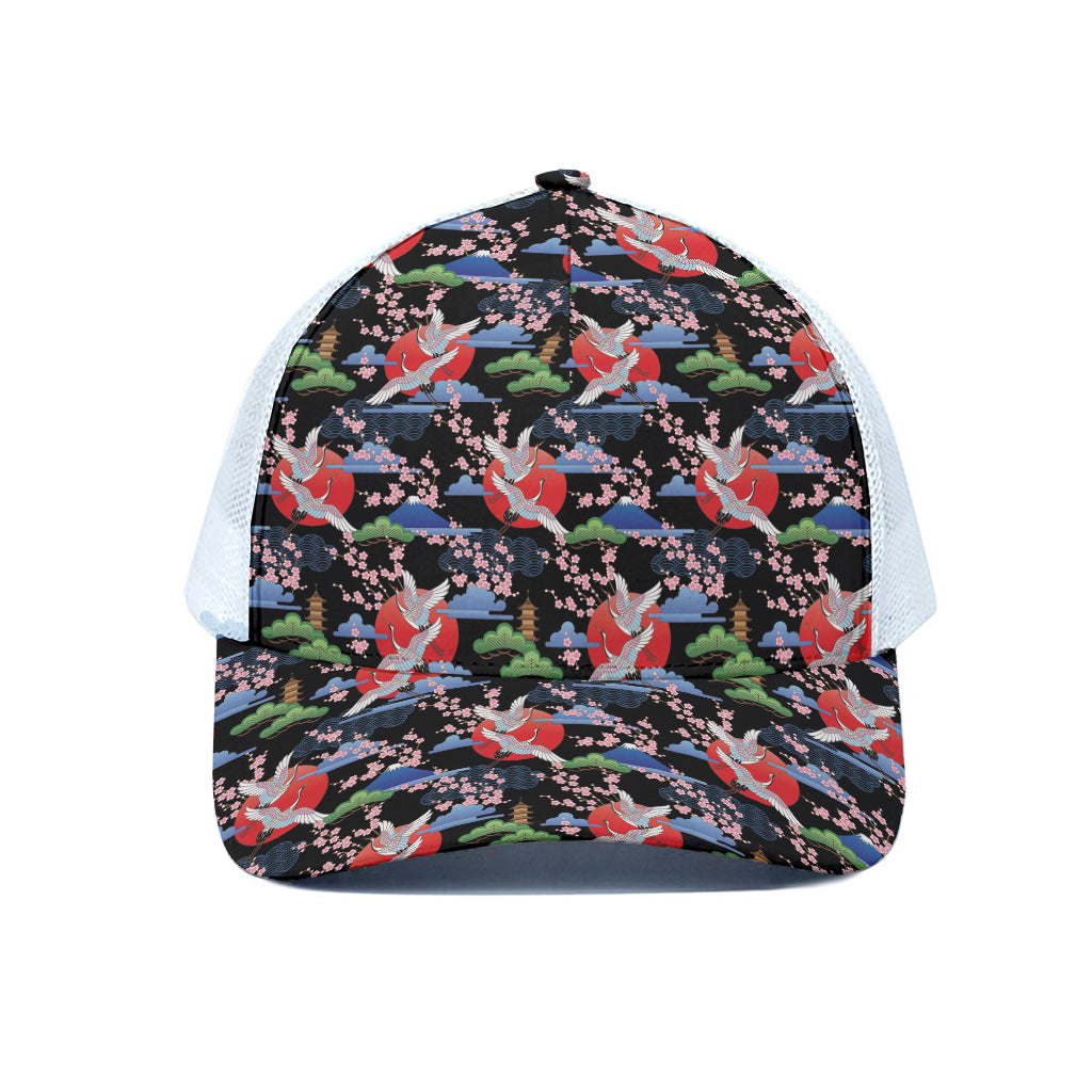 Japanese Traditional Pattern Print White Mesh Trucker Cap