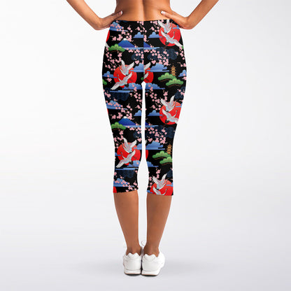 Japanese Traditional Pattern Print Women's Capri Leggings