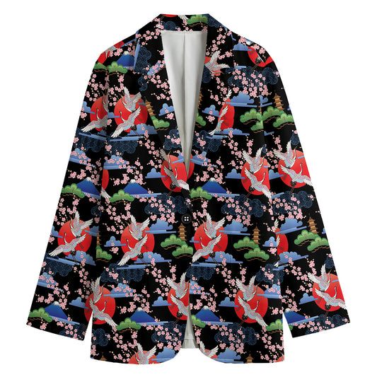 Japanese Traditional Pattern Print Women's Cotton Blazer