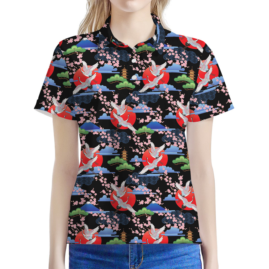 Japanese Traditional Pattern Print Women's Polo Shirt