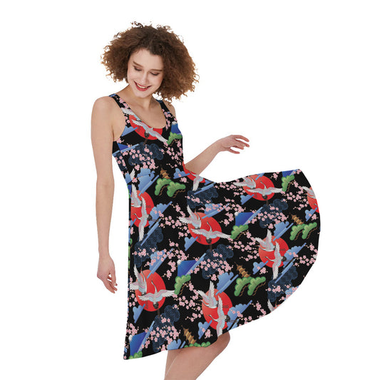 Japanese Traditional Pattern Print Women's Sleeveless Dress