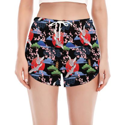 Japanese Traditional Pattern Print Women's Split Running Shorts