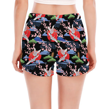 Japanese Traditional Pattern Print Women's Split Running Shorts