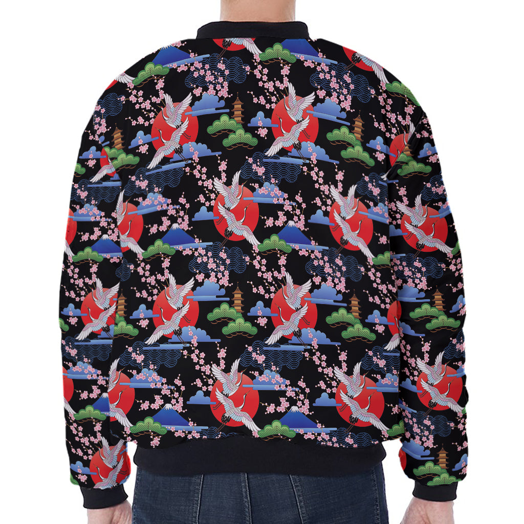 Japanese Traditional Pattern Print Zip Sleeve Bomber Jacket