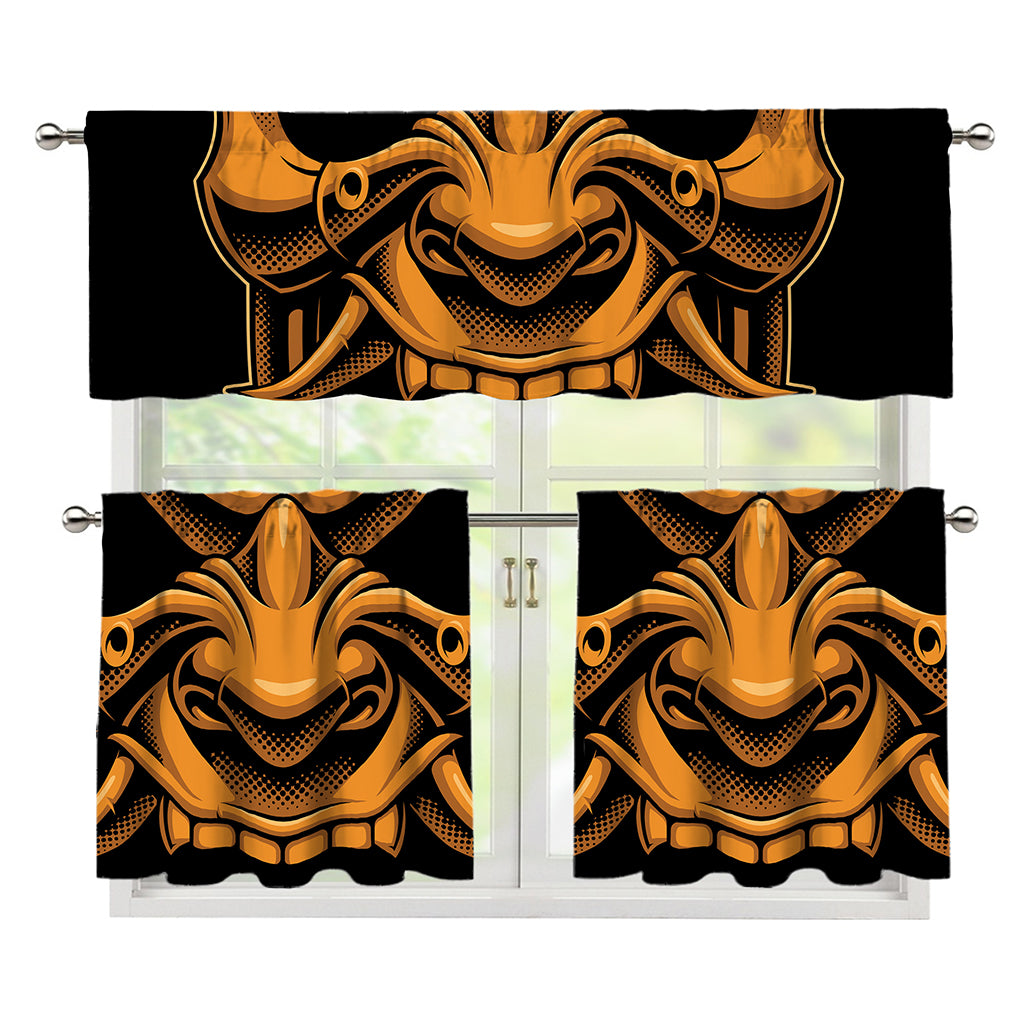 Japanese Warrior Mask Print 3 Piece Kitchen Curtains
