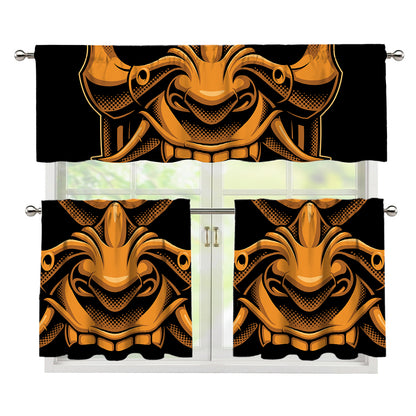 Japanese Warrior Mask Print 3 Piece Kitchen Curtains