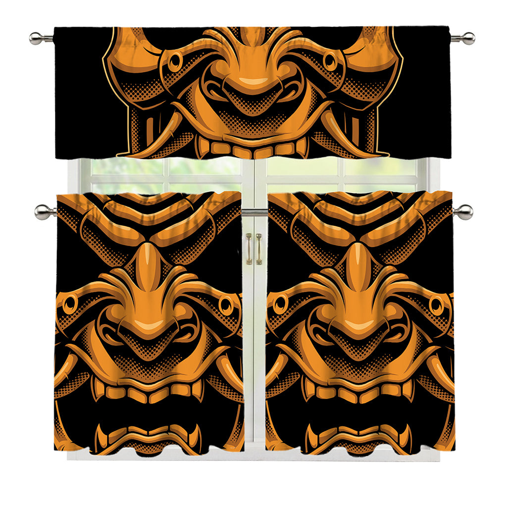 Japanese Warrior Mask Print 3 Piece Kitchen Curtains