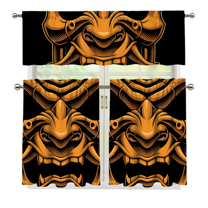 Japanese Warrior Mask Print 3 Piece Kitchen Curtains