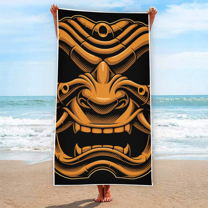 Japanese Warrior Mask Print Beach Towel