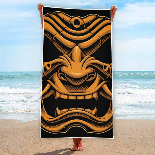 Japanese Warrior Mask Print Beach Towel
