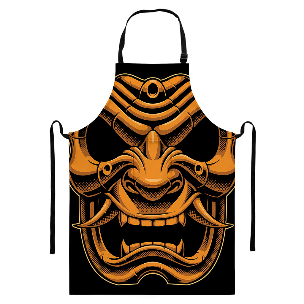 Japanese Warrior Mask Print Bib Apron With Pocket