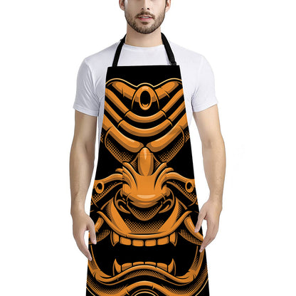 Japanese Warrior Mask Print Bib Apron With Pocket