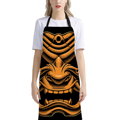Japanese Warrior Mask Print Bib Apron With Pocket