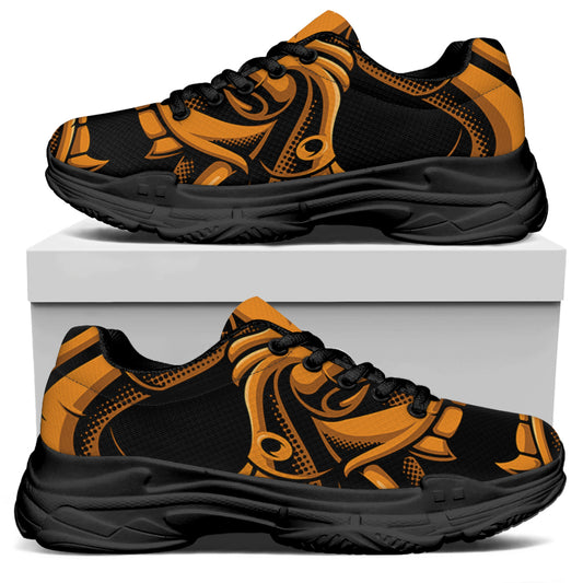 Japanese Warrior Mask Print Black Chunky Shoes