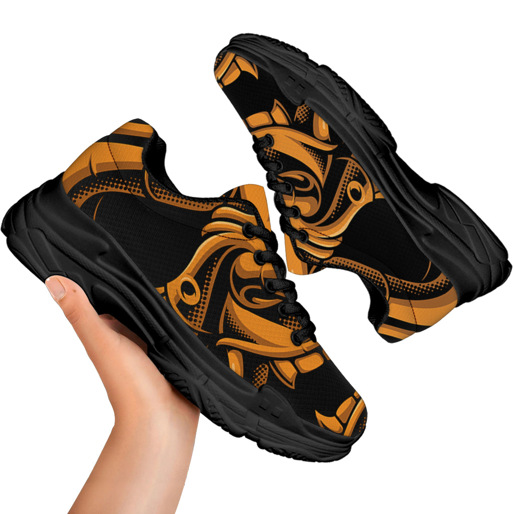 Japanese Warrior Mask Print Black Chunky Shoes