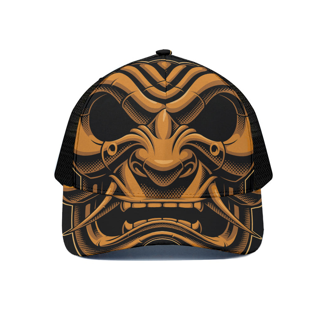 Japanese Warrior Mask Print Black Mesh Trucker Cap
