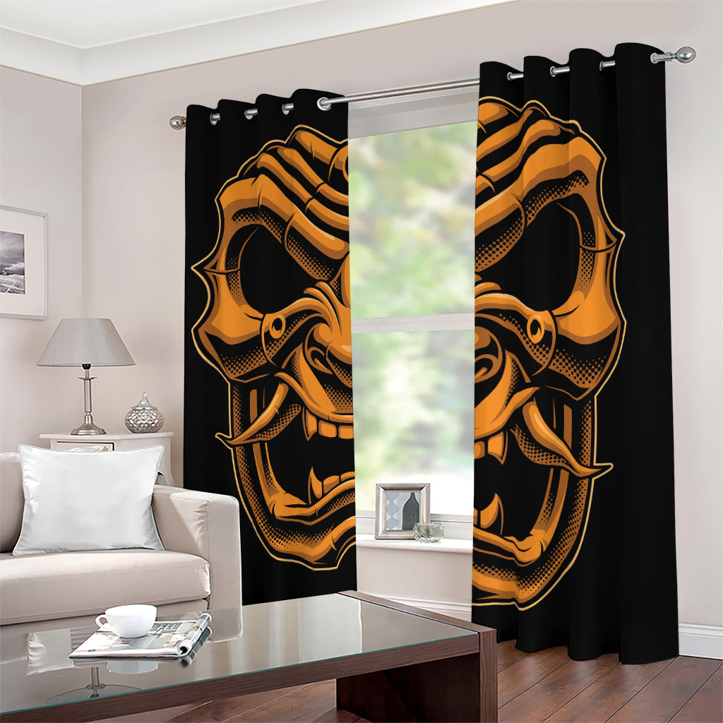Japanese Warrior Mask Print Blackout Grommet Curtains