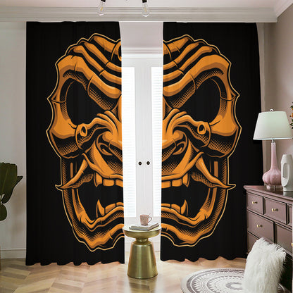 Japanese Warrior Mask Print Blackout Pencil Pleat Curtains