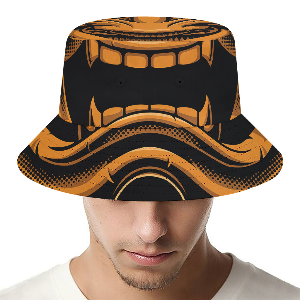 Japanese Warrior Mask Print Bucket Hat