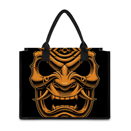 Japanese Warrior Mask Print Canvas Tote Bag