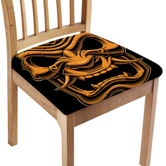 Japanese Warrior Mask Print Chair Cushion Cover