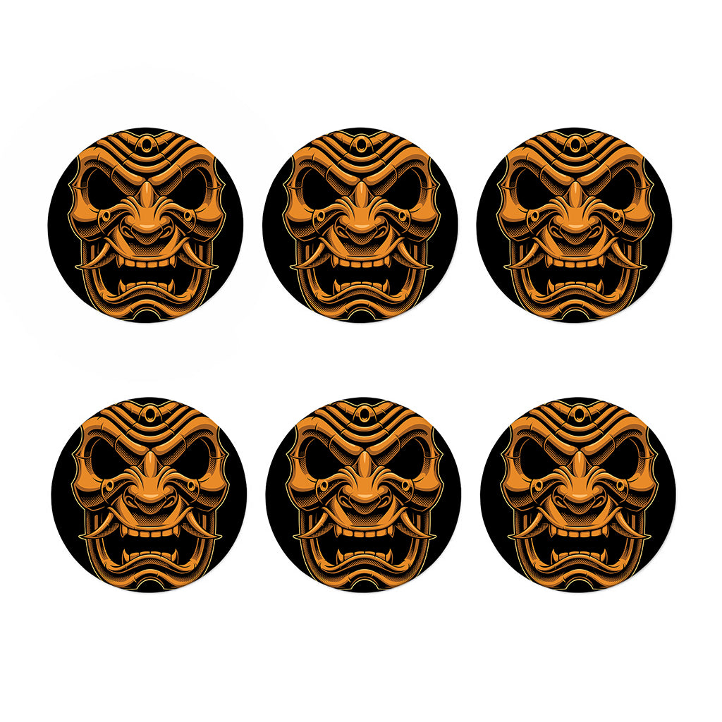 Japanese Warrior Mask Print Coaster Set