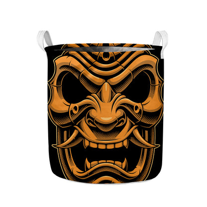 Japanese Warrior Mask Print Collapsible Laundry Basket