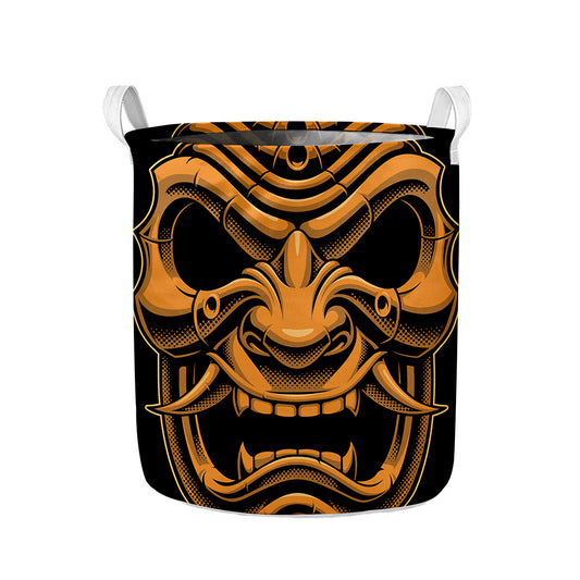 Japanese Warrior Mask Print Collapsible Laundry Basket