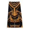 Japanese Warrior Mask Print Cotton Front Slit Maxi Skirt