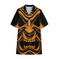 Japanese Warrior Mask Print Cotton Hawaiian Shirt