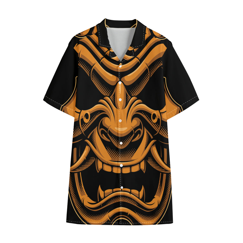 Japanese Warrior Mask Print Cotton Hawaiian Shirt